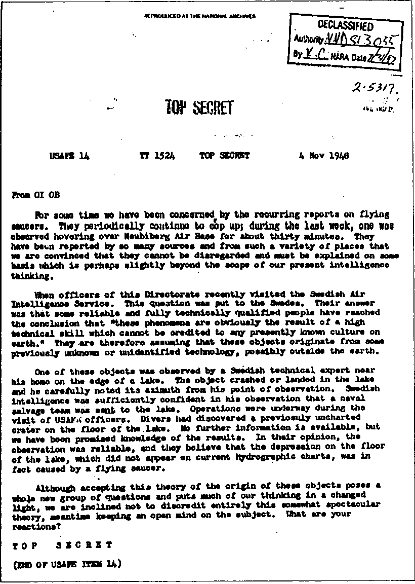 1948 Top Secret Memo